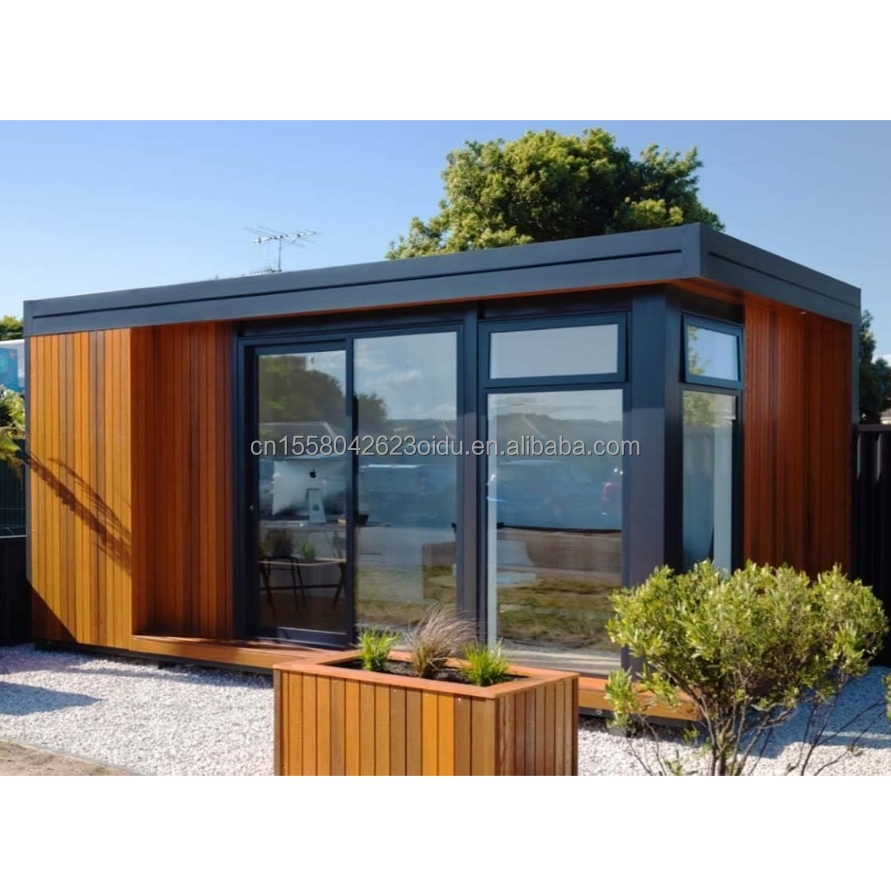 20 FT Customizable Modern Prefabricated Steel Container House with Outdoor Wooden Container and Aluminum Alloy Windows