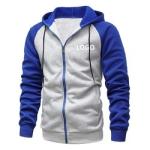 Autumn and winter new coat color contrast zipper cardigan plus velvet hoodie men