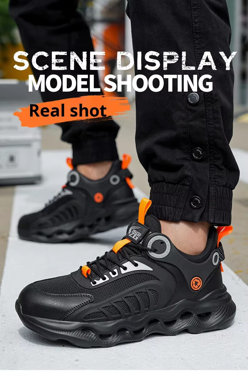 TPU Flying Knit Work Shoes With EVA Sole For Industrial Safety Kevlar Mid Sole Steel Toe Anti-stab And Anti-smash