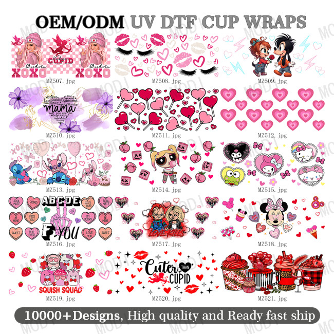 Wholesale Uv Dtf Cup Wrap Transfers Valentine'S Day High Quality Custom Uv Dtf Transfer Couple Design Cup Wrap
