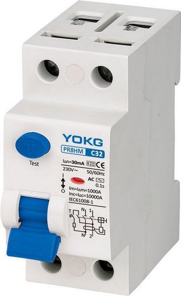 Household 2 Pole Residual Current Circuit Breaker 10kA Short Circuit Overload