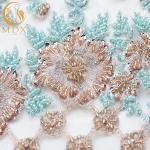 Polyester Beads Multicolor Lace Fabric / Types Of Lace For Wedding Dresses