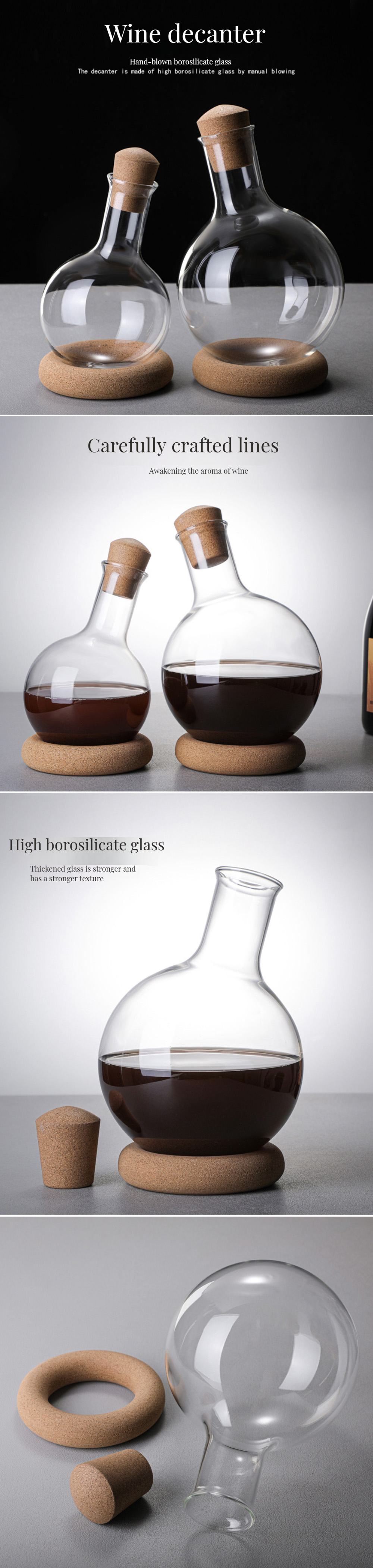 Quick Pour Red Wine Decanter Hand-Blown Borosilicate Glass Classic Design Style Quantity 1