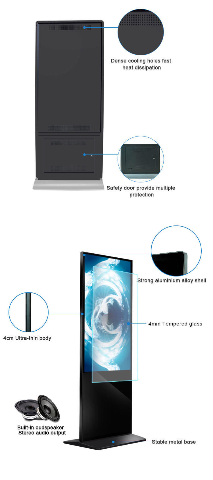 55 Inch Android Floor Standing Digital Signage With Time Switch Function