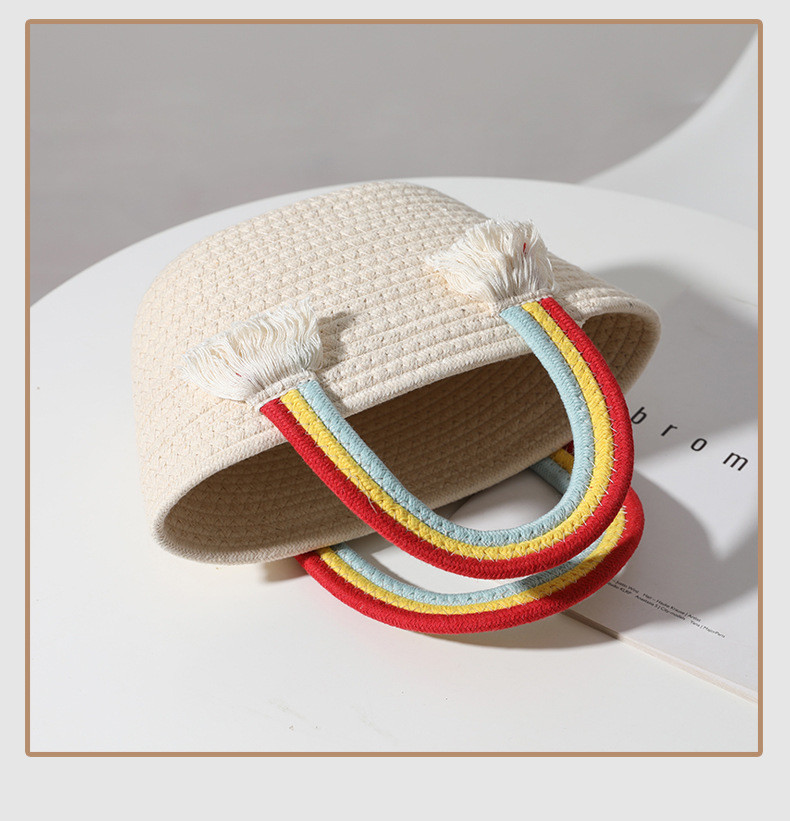 New Handmade Cotton Woven Bag Seaside Holiday Beach Bag Versatile Straw Woven Bag Lovely Rainbow Cloud Handbag