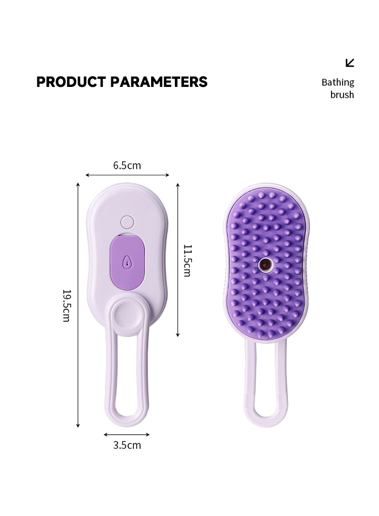 Grooming Steamer Brush Pet Hair Removal Spray Comb 3 In1 Self Cleaning Steam ABS TPR