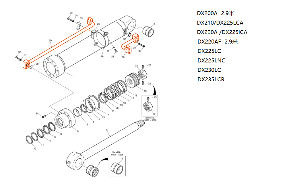 Economical and Practical DX200A Hydraulic System Distributor Bucket Pipe for Excavator