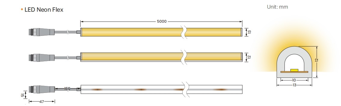 Custom Top Bend Neon LED Strip 24V With Constant Voltage DMX512 And SPI Control