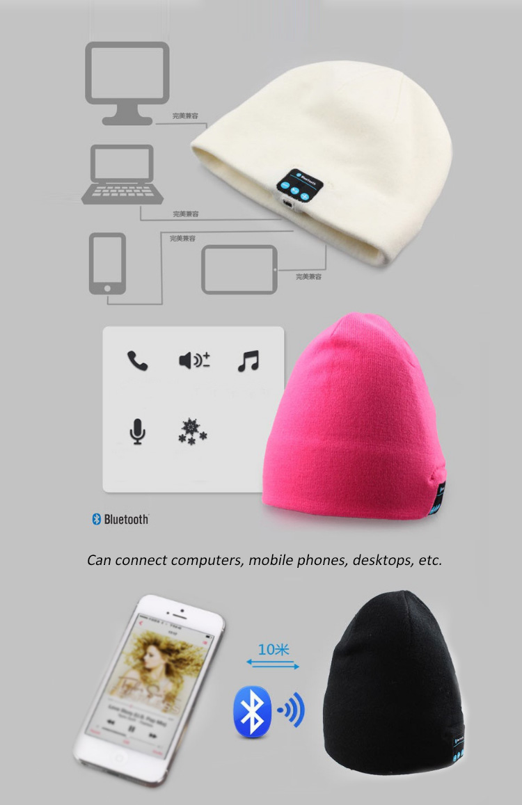 2019 Gift Items Washable Female Beanie Hat With Bluetooth Headphones