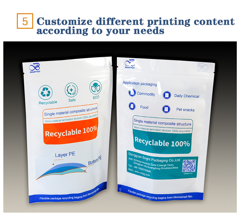 Custom Stand Up Pouch Bags For Food Snacks Recycling Eco-Conscious Enduring Recycled Responsible Packaging
