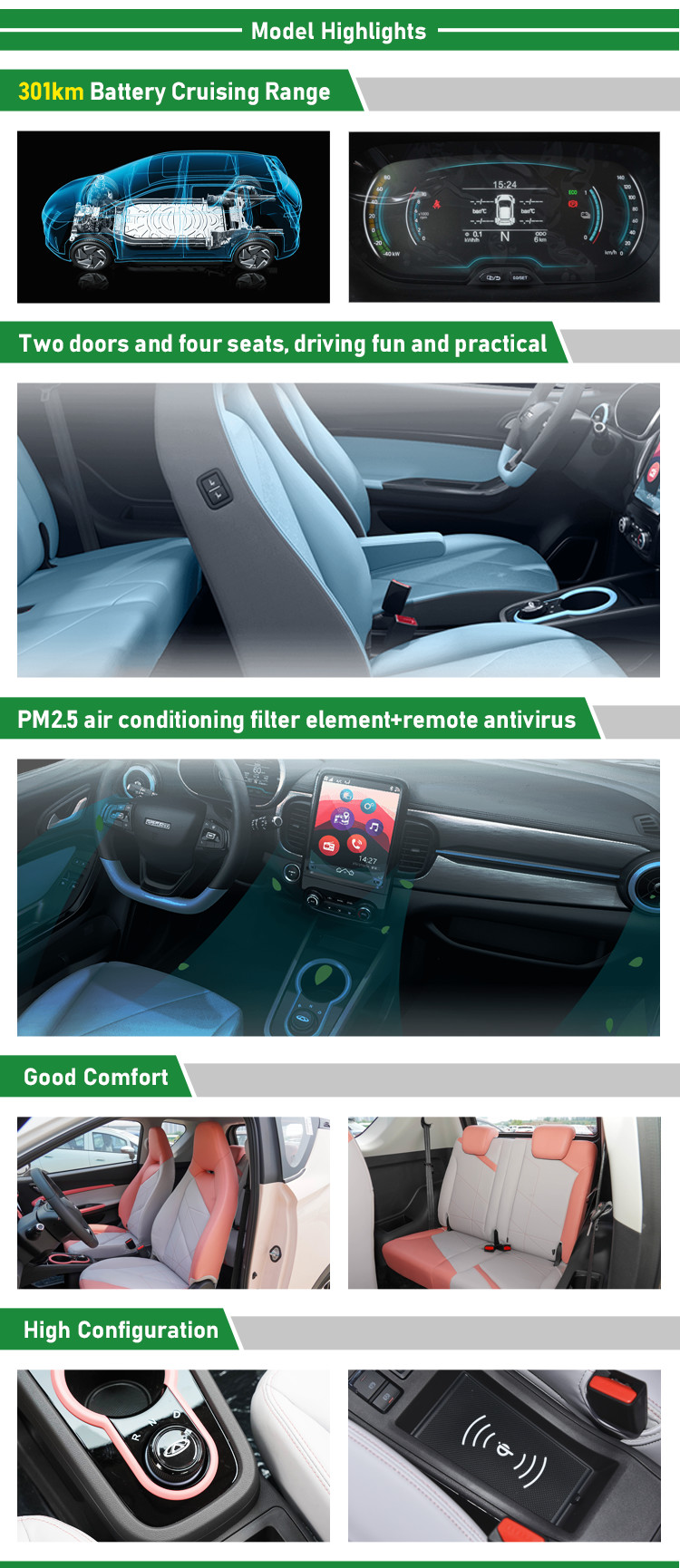 Chery QQ Ant Mini SUV Electric Car 301Km Pure EV High Speed 100km/h