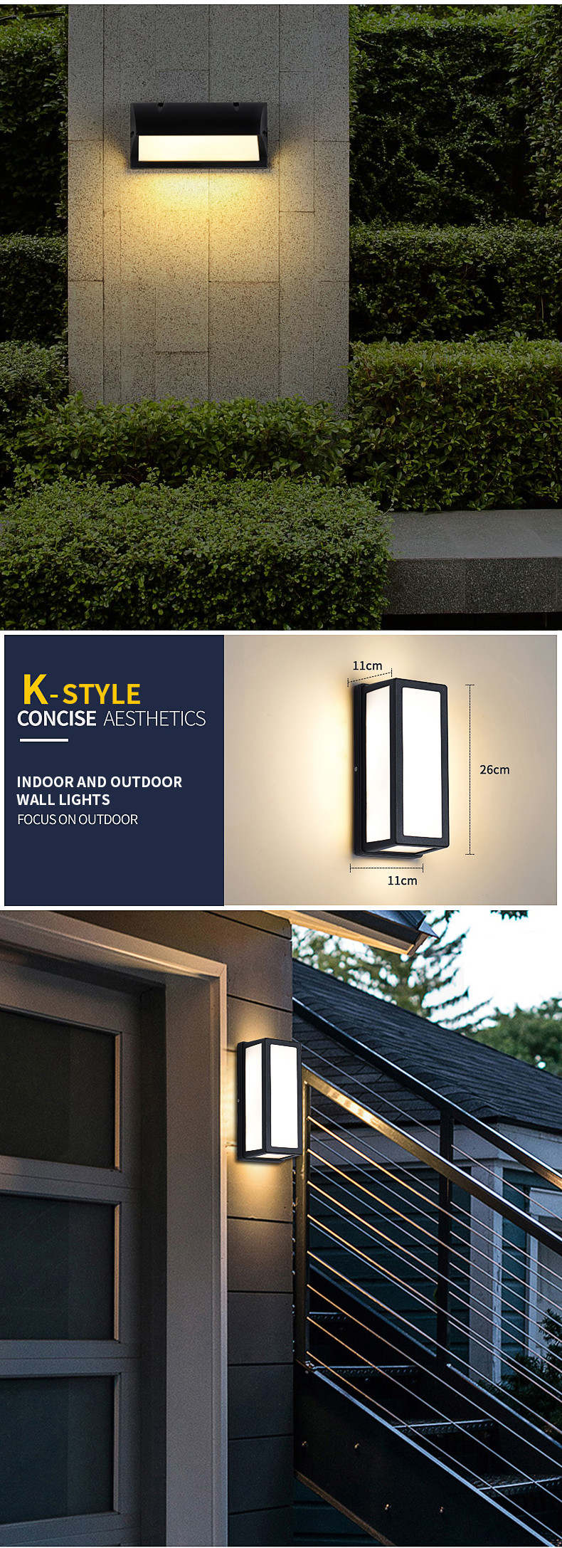 Square Outdoor Waterproof LED Wall Lights Cool White 16x16x10cm Ac85-265v