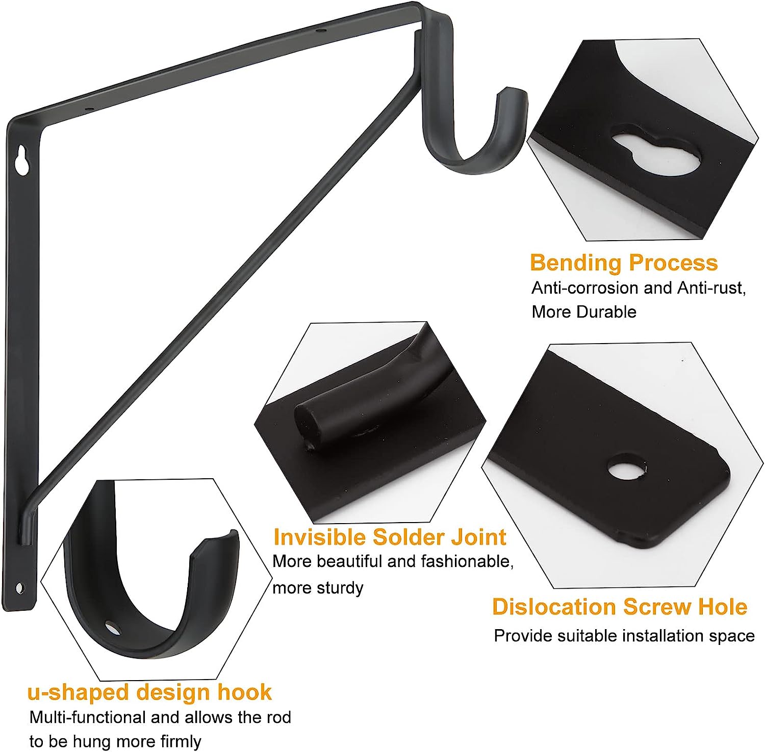 Black Heavy Duty Closet Rod Shelf Brackets Clothes Hanger Pole Support Bracket Offered