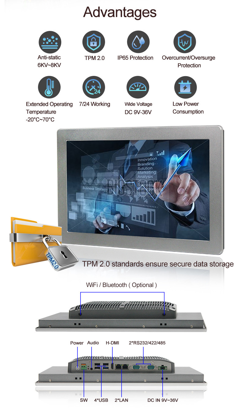 Ip66 VESA Waterproof Resistive Touch Screen 600cd/m2 J1900 With TPM 2.0