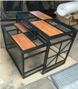 Quality Iron Wire Tube And Wood Clothes DIplsy Stand / Display Tables For Sport Clothing Store wholesale