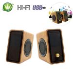Real Bamboo Wired Wooden Speaker , Super Bass Multimedia HiFi Desk Stereo