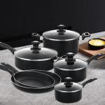 Hot Sale 10 Pcs Aluminum Cooking Pot Set Custom Pots And Pans Cookware Black
