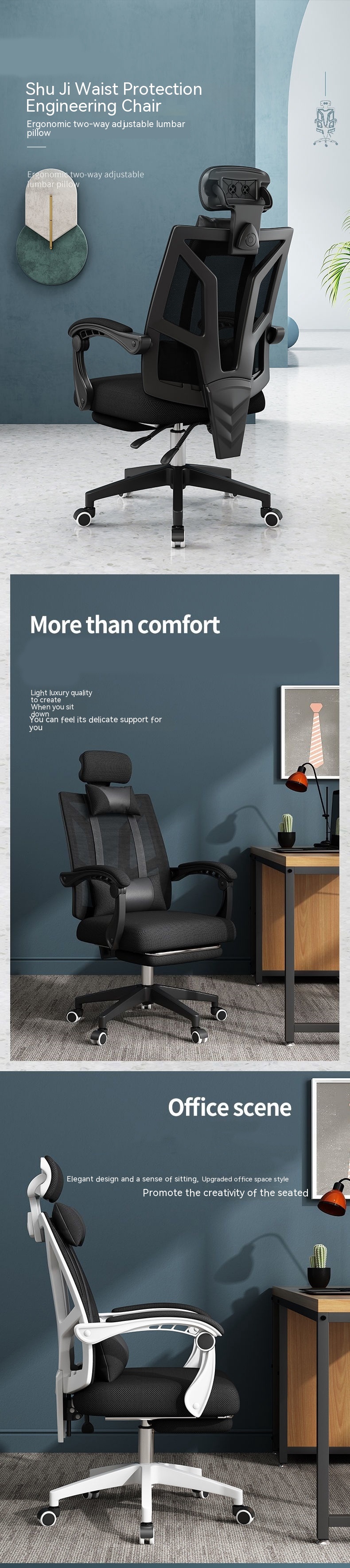 High Back Mesh Rolling Swivel Reclining PC Chair Metal Gaming Chair for Home Office