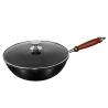 Buy cheap 9.3cm Deep Black Carbon Steel Frying Pan Forged Wooden Handle from wholesalers