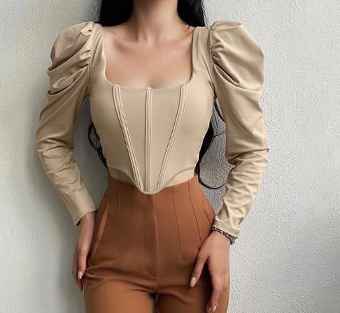 Small Order Clothing Manufacturers Vintage Square Neck Long Puff Sleeve Boning
