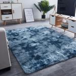 Blue Fluffy Tie-dyed Bedroom Living Room Area Rug Luxury Hotel Center Carpet