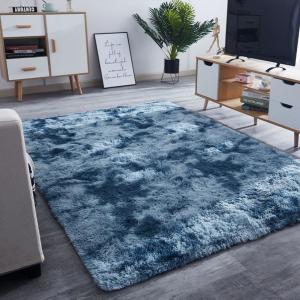 Quality Blue Fluffy Tie-dyed Bedroom Living Room Area Rug Luxury Hotel Center Carpet Customized Size wholesale
