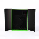double door black and green pu leather cardboard luxury gift box with customized