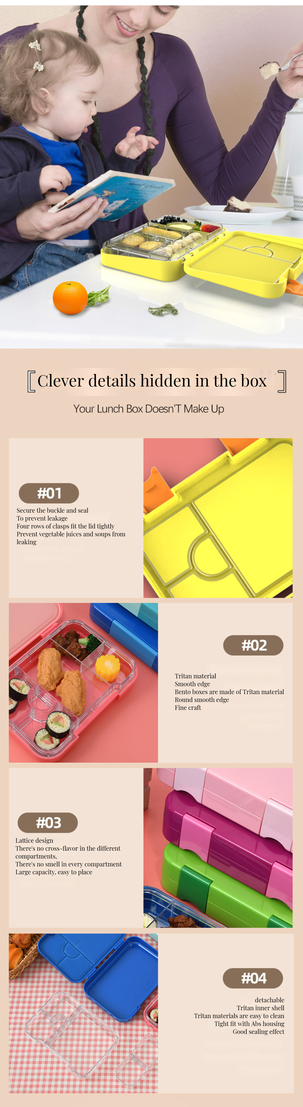 2-Layer Bamboo Fiber Bento Lunch Box in 6 Colors Includes Divider Cutlery for Adults