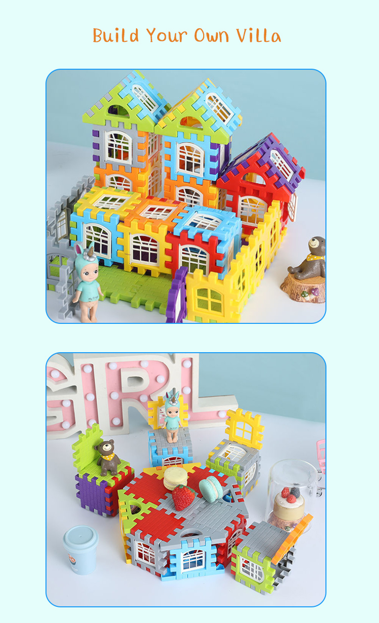 PP Plastic Assemble Bricks Creative DIY Toy for Early Education Cognition Developing Children's House Building Blocks