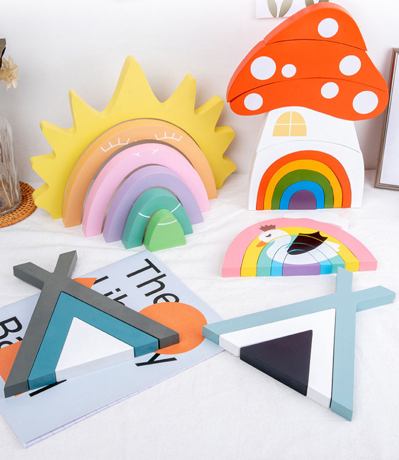 Non Toxic 22cm Rainbow Stacker Wood Montessori Creative Wood Toys