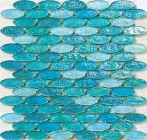 Quality Sea blue water waving glass mosaic tile ellipse shape tile wholesale