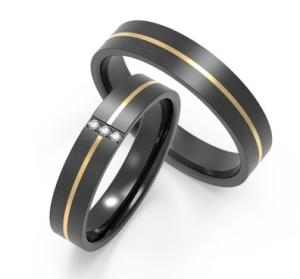 Quality Couple Sleek Black Zirconium Ring With Cubic Zirconia Two Tones IP K Gold wholesale
