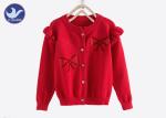 Sweet Butterfly Ribbon Girls Red Cardigan Sweater , Girls Knitted Cardigan Crew