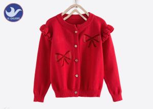 Quality Sweet Butterfly Ribbon Girls Red Cardigan Sweater , Girls Knitted Cardigan Crew Neck wholesale