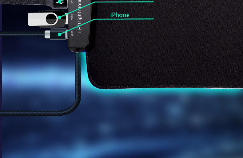High Density Fiber USB HUB Mouse Pad , 14 Lights Led Extended Mouse Pad