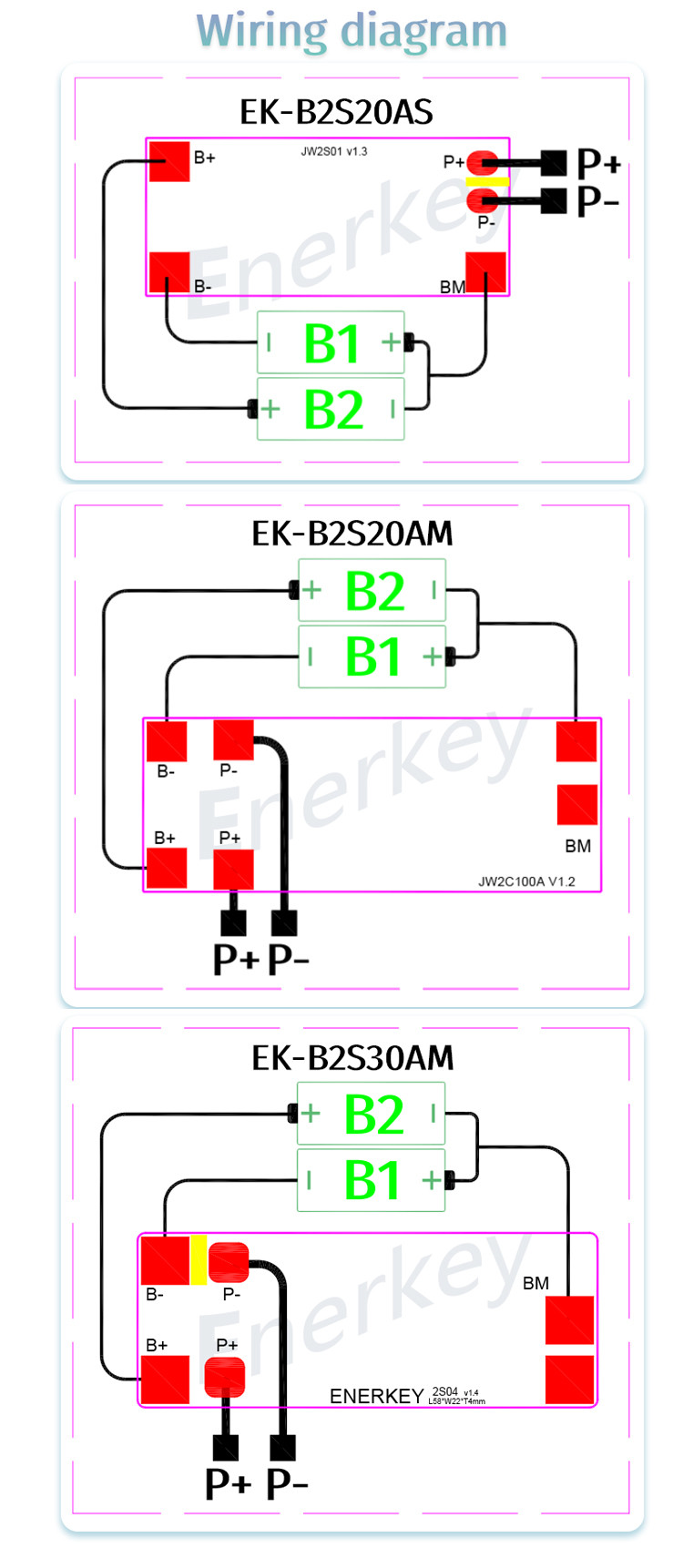 Enerkey 2S 20A 7.4V 8.4V 18650 Lithium Battery Protection Board BMS 2S For Battery Pack