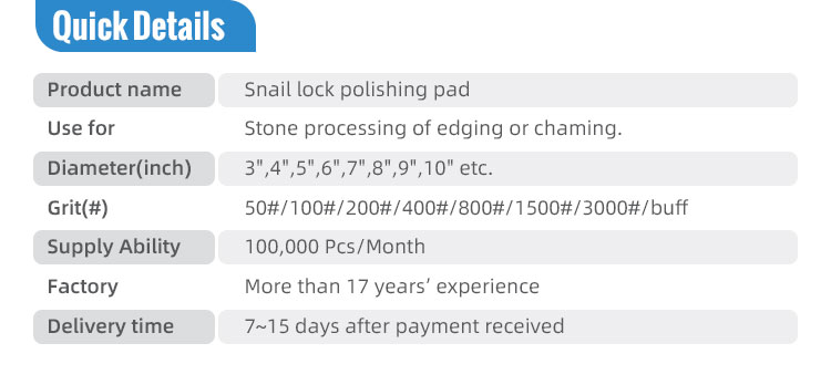 80/100/120/150/180/200/230mm Snail Lock Resin Polishing Pads for Stone Edge Polishing