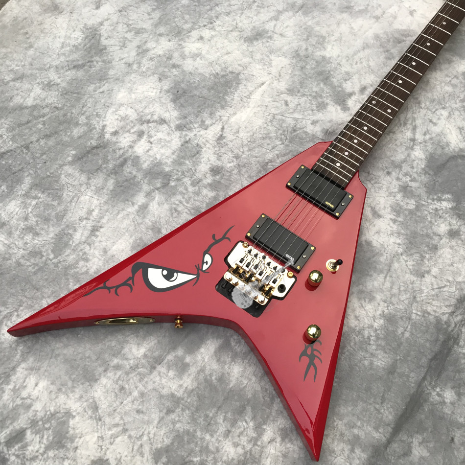 Custom Electric Guitar in Red New Double Shake Printed Bird's Eye Gold Hardware Customizable Logo