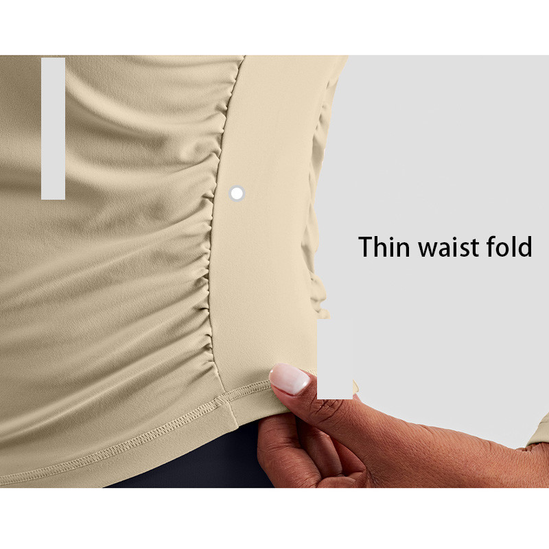 Pleated Ladies Long Sleeve Yoga Tops Quick Dry Four Way Stretch Yoga T Shirts