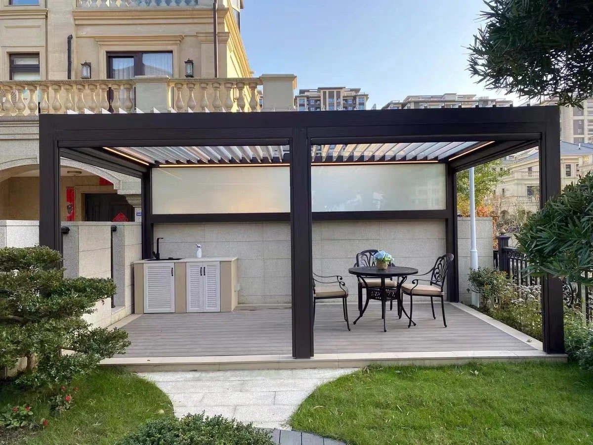 Louvered Roof Outdoor Pergola Aluminum Gazebo Motorized Louvered Roof Bioclimatic Awning Modern Garden