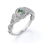 Art Deco Twisted Shank 0.58 Carat Round Cut Natural Transparent Moss Green Agate