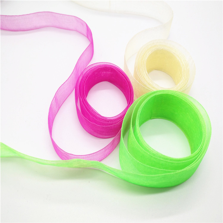 Multi Color Polyester Organza Ribbon Narrow Woven Technics Satin Edge