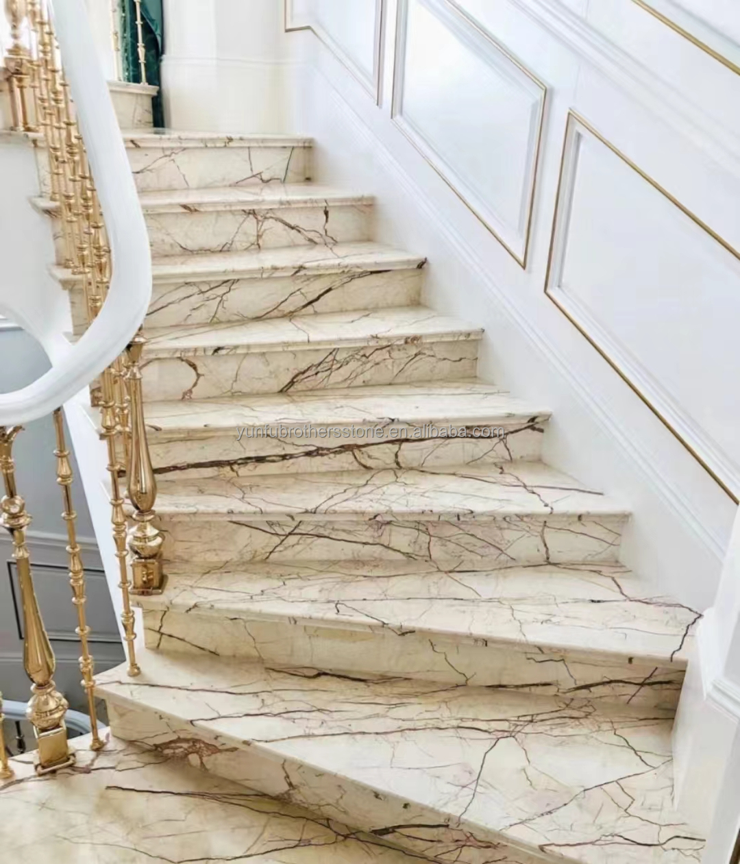 Interior Stair and Floor Tiles Solfitel Gold Marble Big Slab in Modern Natural Style
