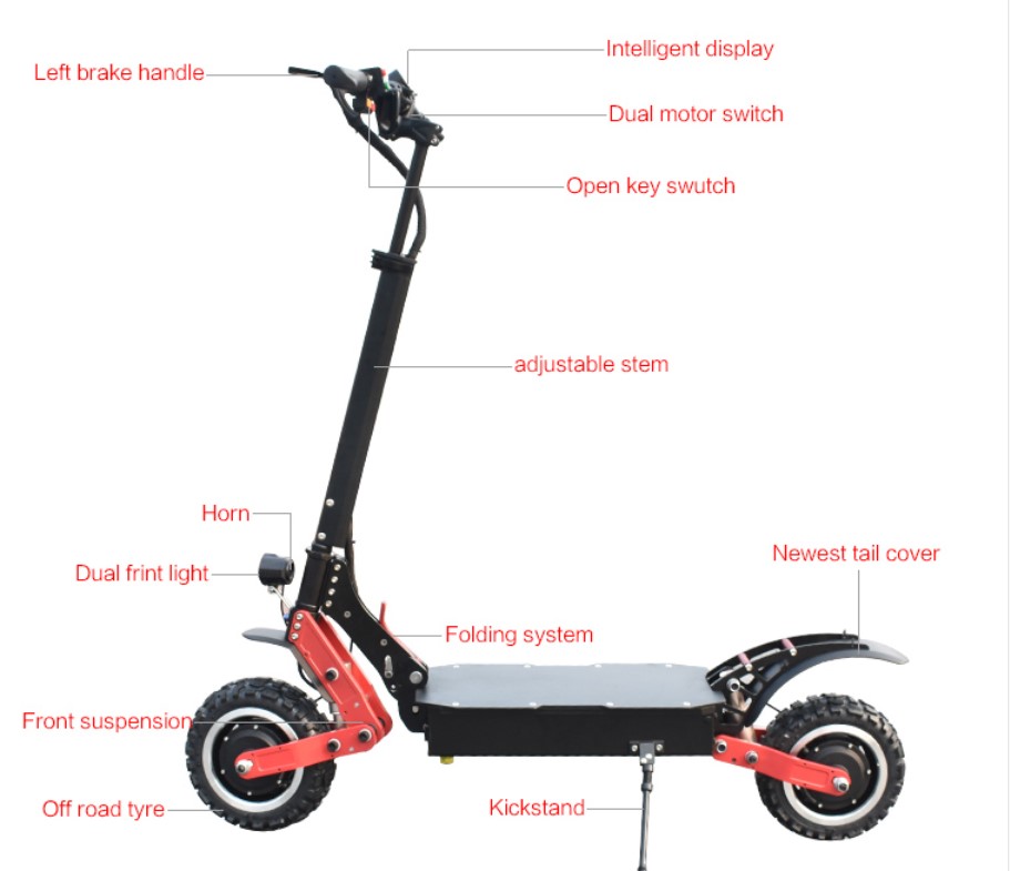 Big Wattage 11 Inch Lightweight Folding Electric Scooter Hydraulic Oil Brake