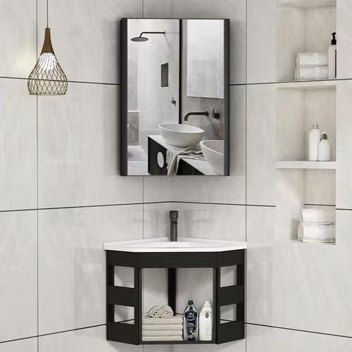 Apartment Essential Sailing Ship Carving Design White Mirror Wall Hanging Cabinet Bathroom Vanity Set