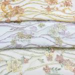 Multicolor Applique Lace Fabric French Beaded Embroidery 3D Lace Material