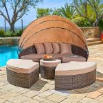 PE rattan sunbed round lounger waterproof beach chair garden sets furniture for