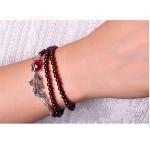 4mm Round Genuine Garnet Beads Bracelet with 925 Silver Marcasite Goldfish Charm