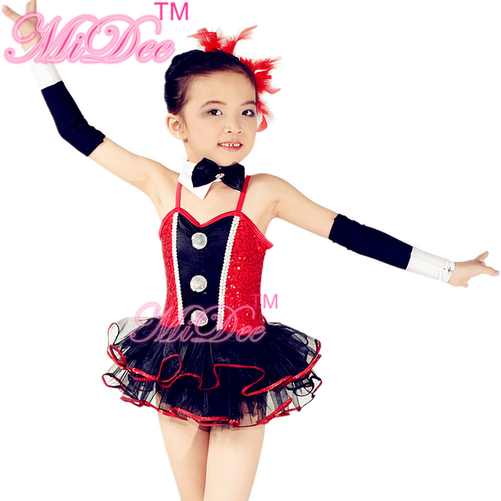 Children'S Dance Clothes Black Red Sequin Tutu Skirt For Solo Performance