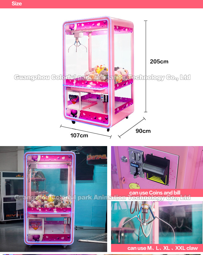 Glass Transparent Plush Dolls Crane Claw Machine Coin Operated Amusement Game Machine